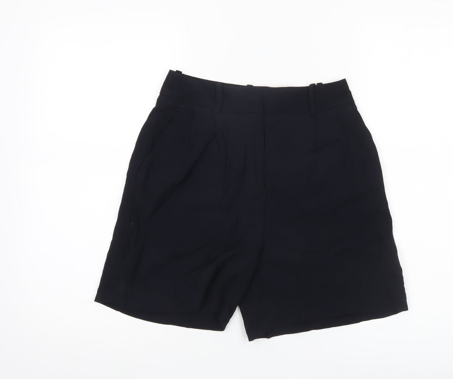 Zara Women Black XS Bermuda Pleated Shorts Viscose Blend Workwear