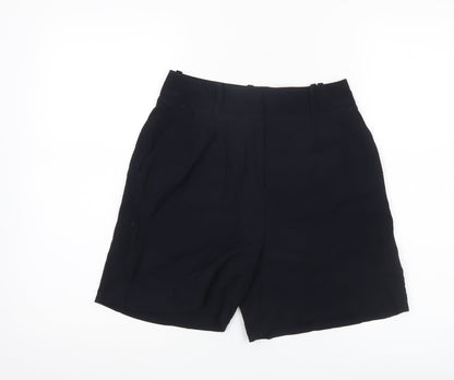 Zara Women Black XS Bermuda Pleated Shorts Viscose Blend Workwear
