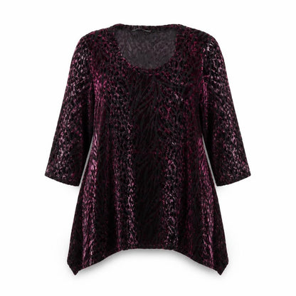 Joanna Hope Womens Purple Velvet Animal Print Tunic Blouse Size 16