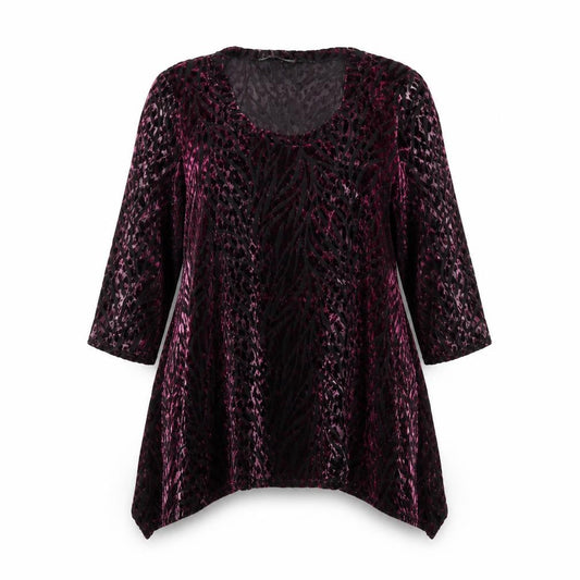 Joanna Hope Womens Purple Velvet Animal Print Tunic Blouse Size 16
