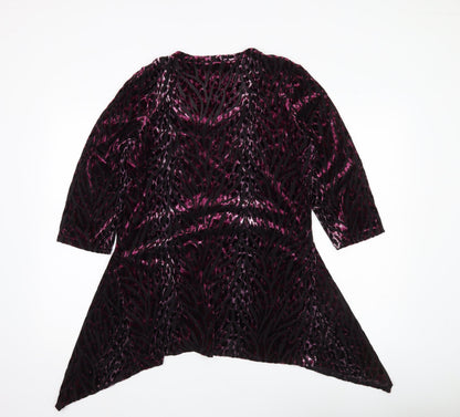 Joanna Hope Womens Purple Velvet Animal Print Tunic Blouse Size 16