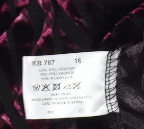 Joanna Hope Womens Purple Velvet Animal Print Tunic Blouse Size 16