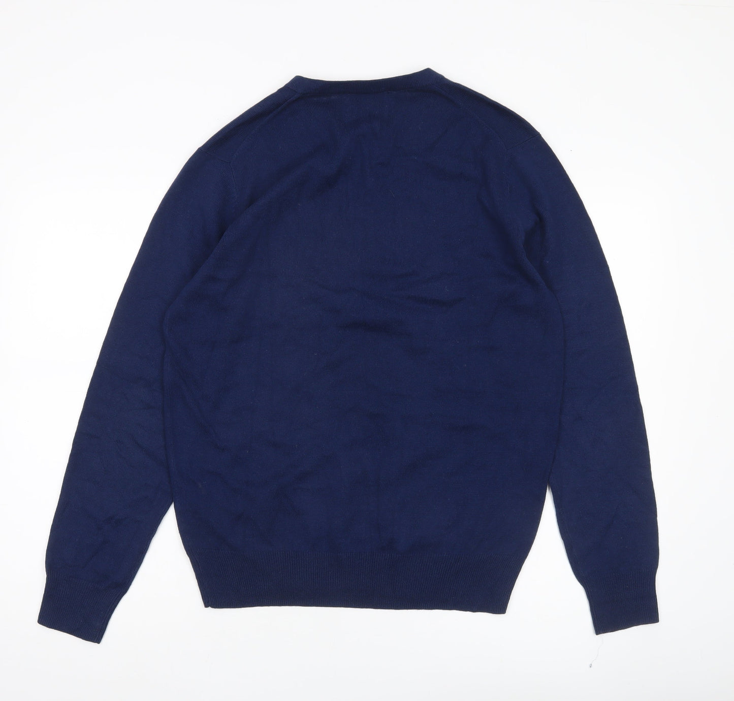 John Lewis Men's Blue Cotton Blend V-Neck Jumper Size S