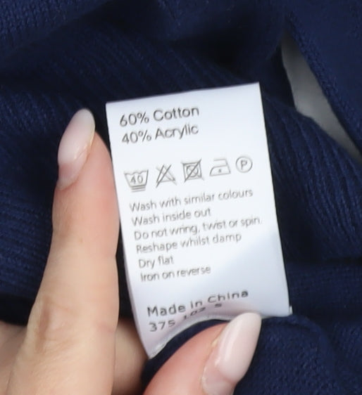 John Lewis Men's Blue Cotton Blend V-Neck Jumper Size S