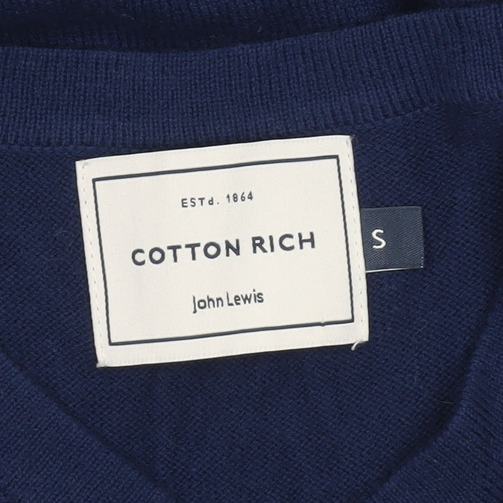 John Lewis Men's Blue Cotton Blend V-Neck Jumper Size S