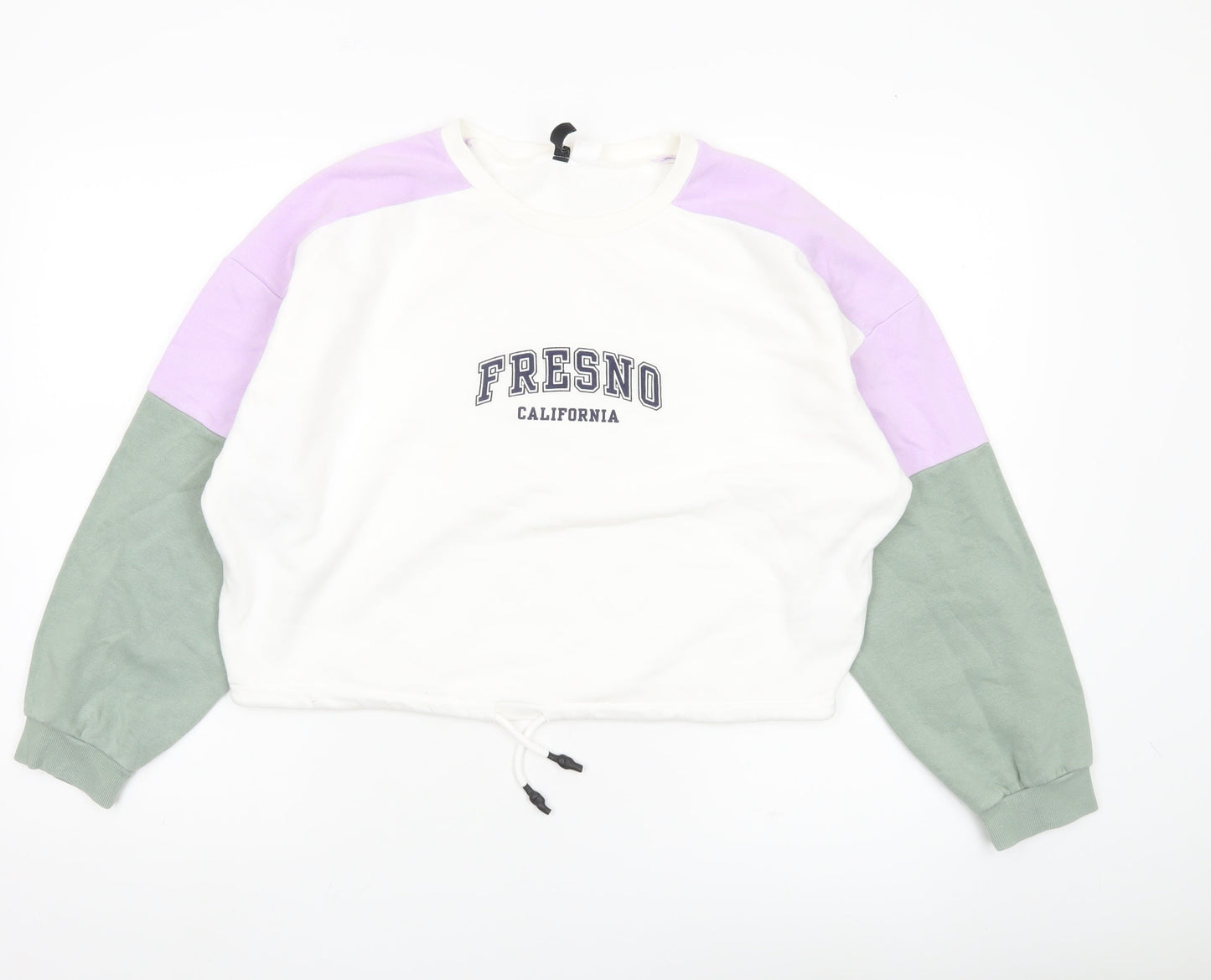 H&M Women’s Colourblock Fresno Sweatshirt White Green Purple Size S