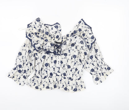 Womens UK Size S Zara White Peasant Blouse