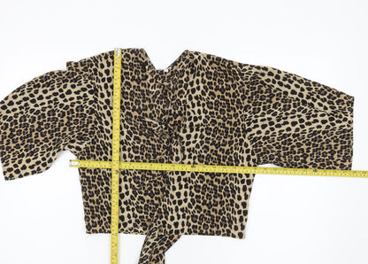River Island Womens Brown Leopard Wrap Blouse Size 8