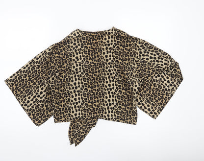River Island Womens Brown Leopard Wrap Blouse Size 8