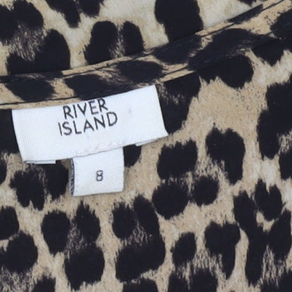 River Island Womens Brown Leopard Wrap Blouse Size 8