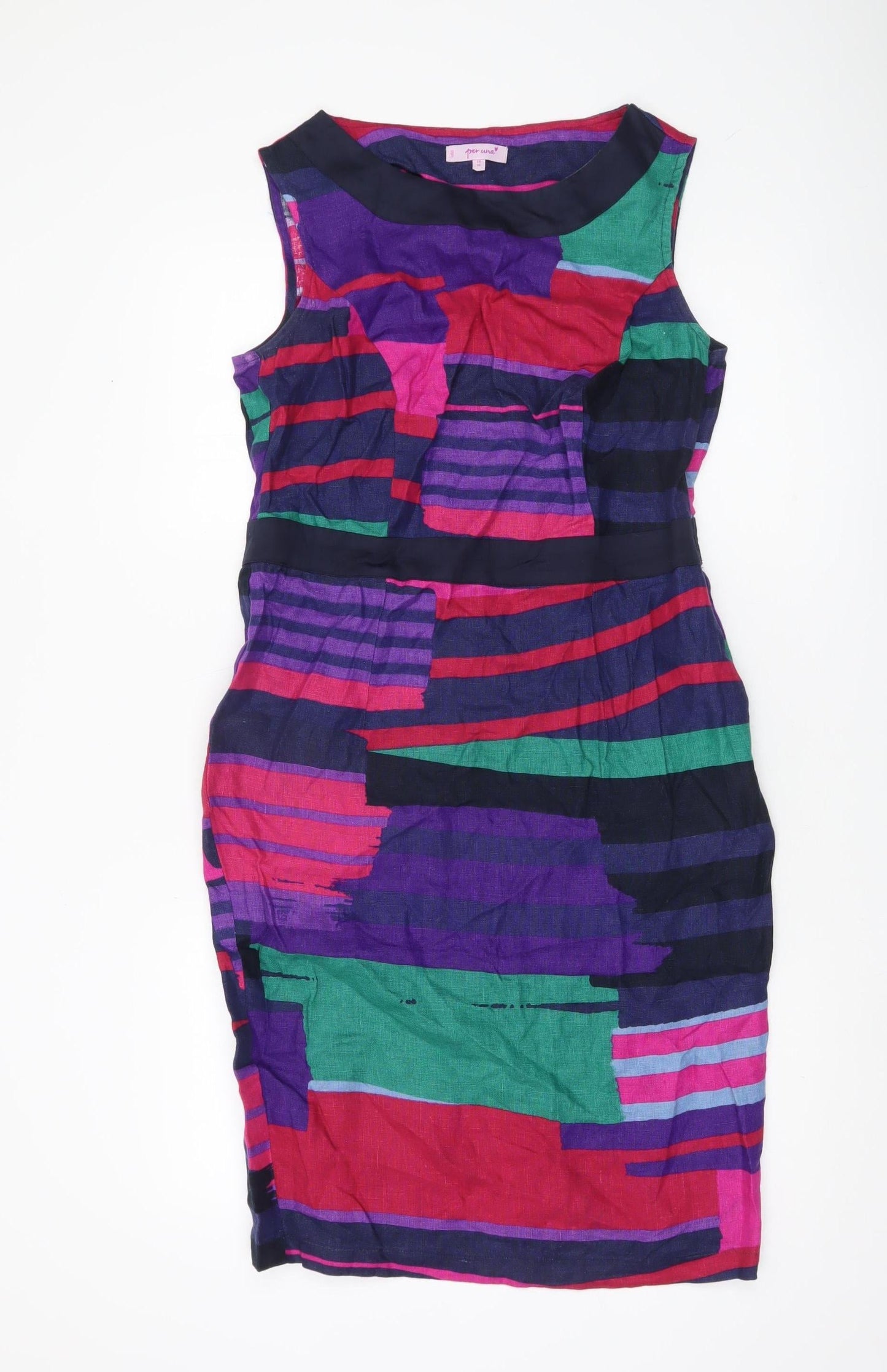 Marks and Spencer Per Una Women's Multicoloured Linen Blend Sheath Dress Size 14