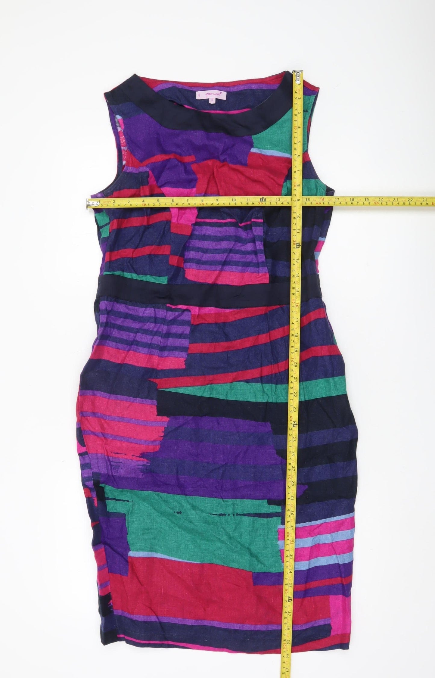 Marks and Spencer Per Una Women's Multicoloured Linen Blend Sheath Dress Size 14