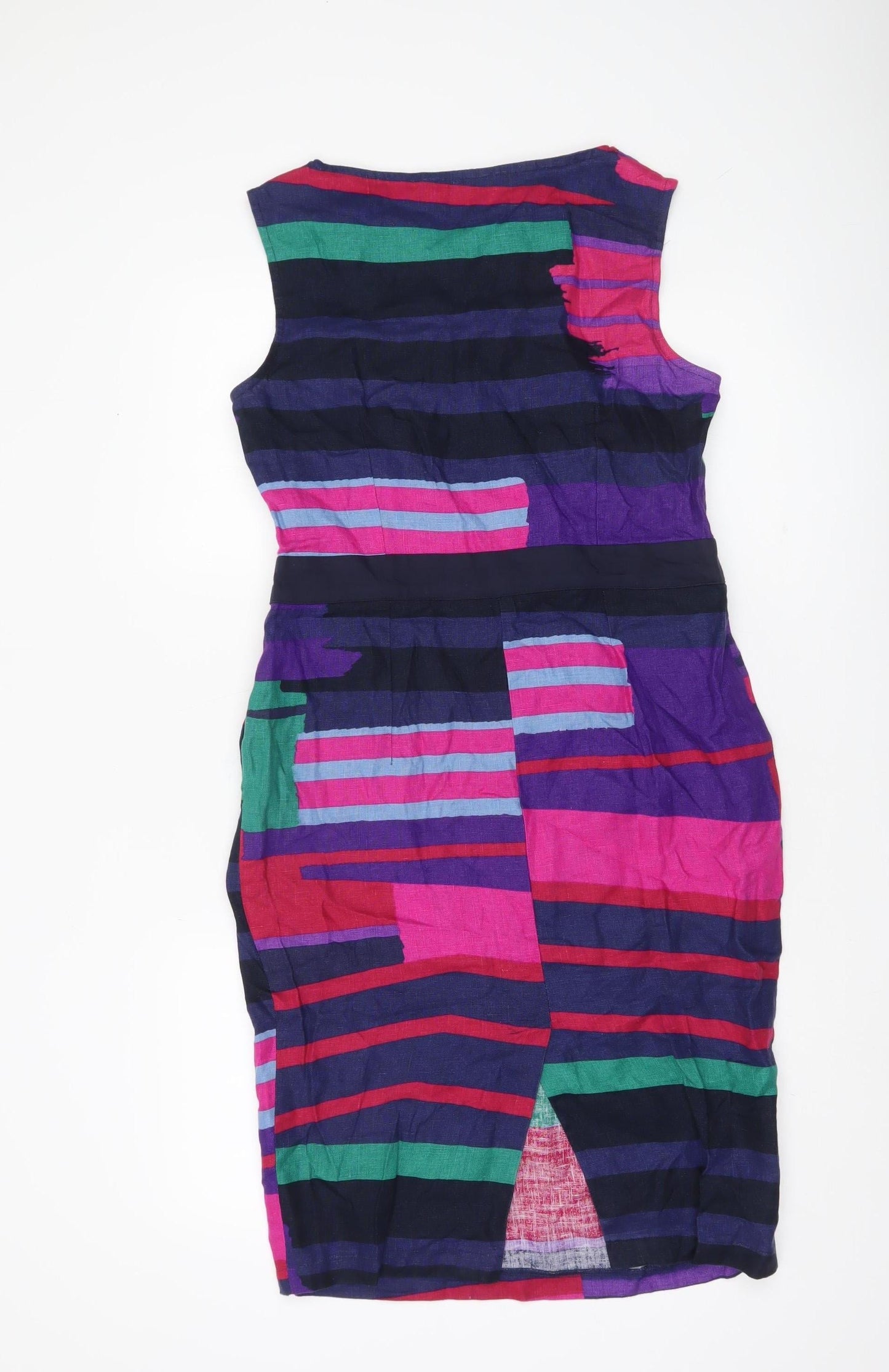 Marks and Spencer Per Una Women's Multicoloured Linen Blend Sheath Dress Size 14