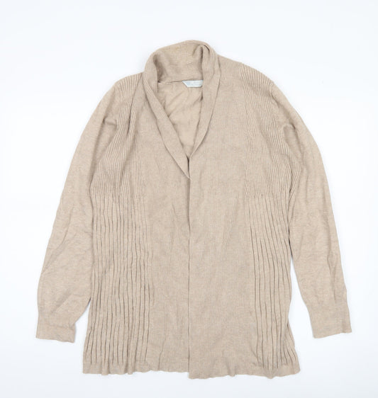 BHS Women’s Beige Long Sleeve Collarless Knit Cardigan Size 14