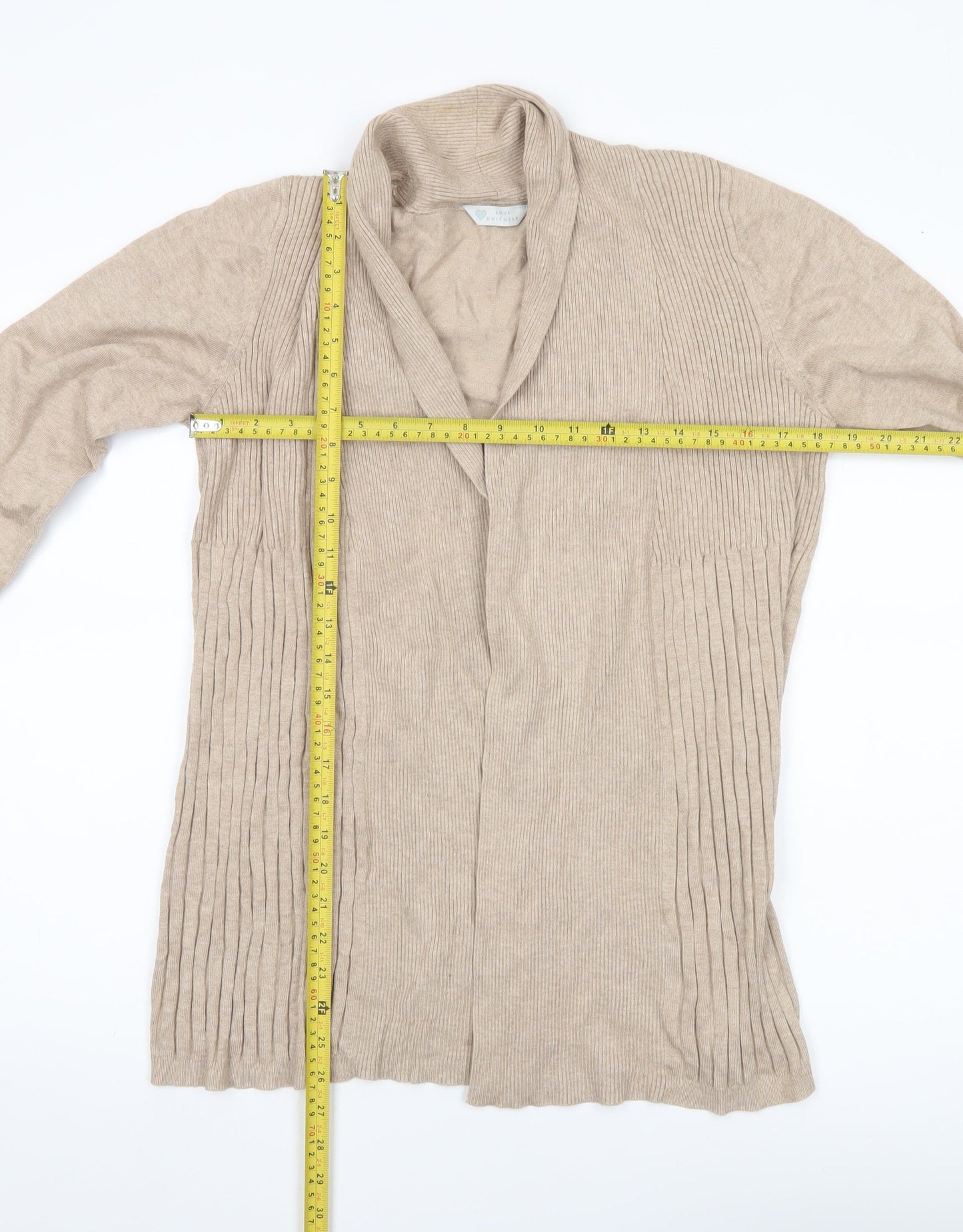 BHS Women’s Beige Long Sleeve Collarless Knit Cardigan Size 14