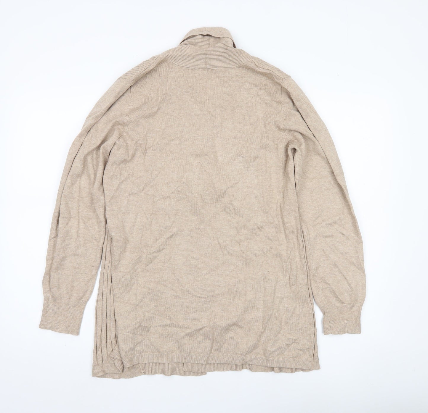 BHS Women’s Beige Long Sleeve Collarless Knit Cardigan Size 14