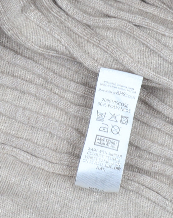 BHS Women’s Beige Long Sleeve Collarless Knit Cardigan Size 14