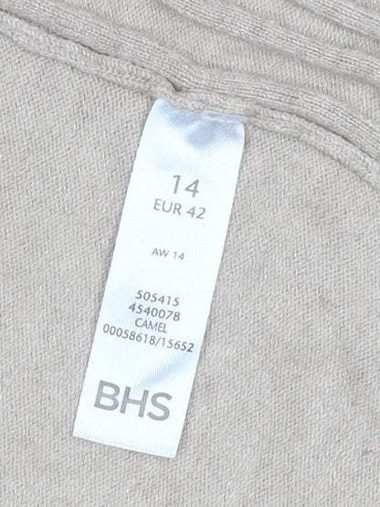 BHS Women’s Beige Long Sleeve Collarless Knit Cardigan Size 14
