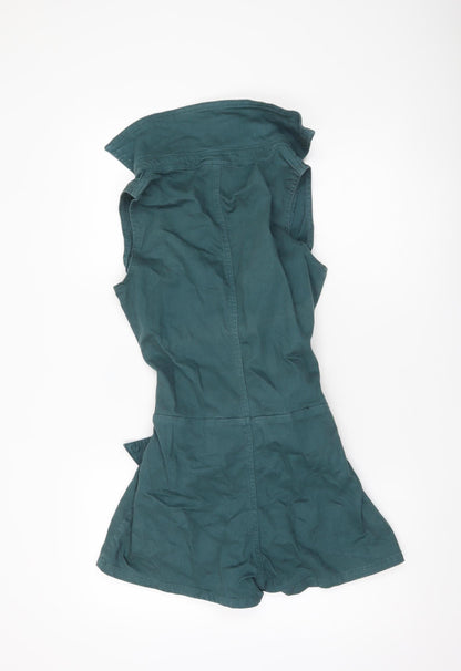 PrettyLittleThing Women Green Cotton Sleeveless Belted Playsuit UK 8