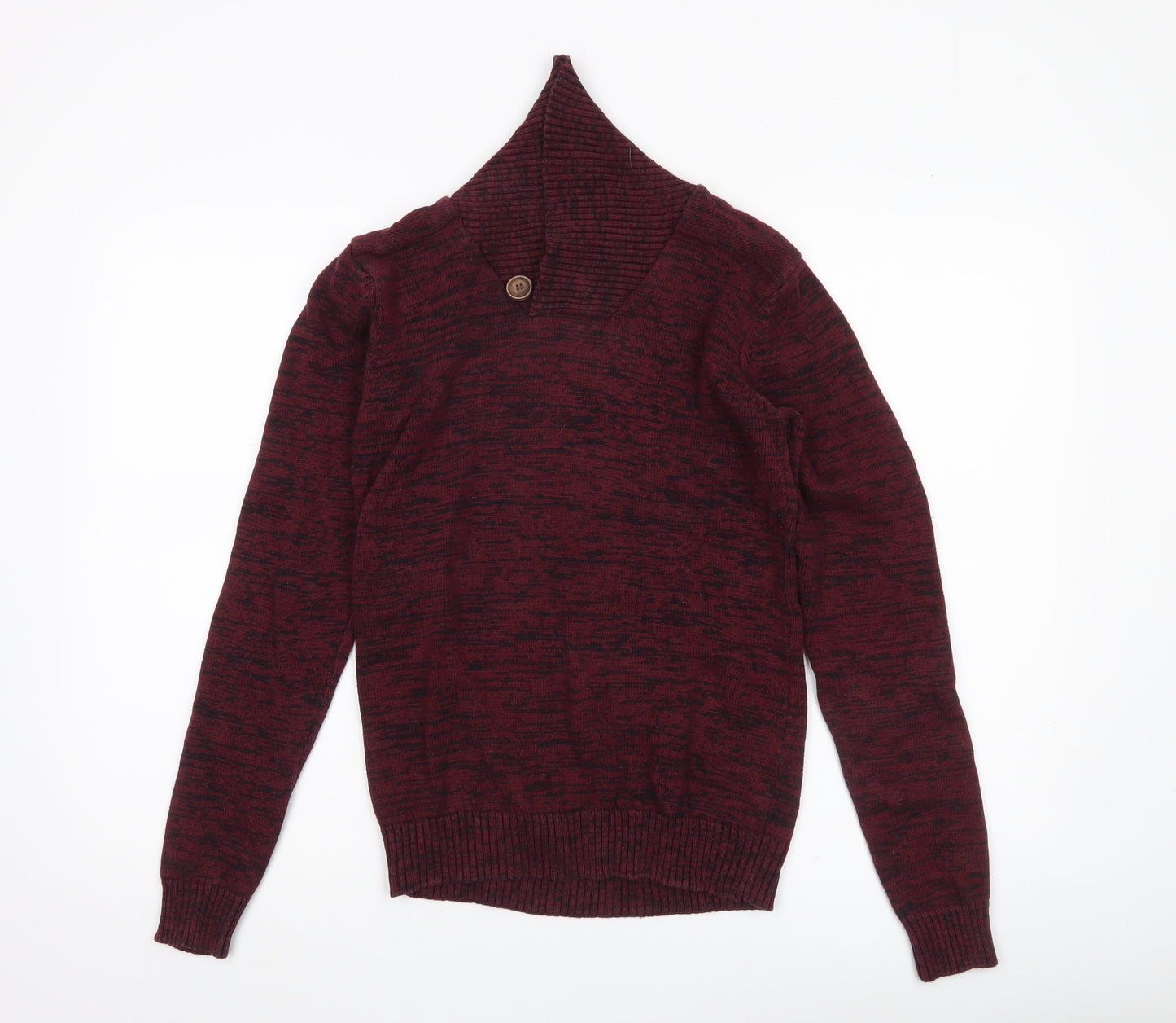 !Solid Men’s Red Knit Pullover Jumper Collared S Casual
