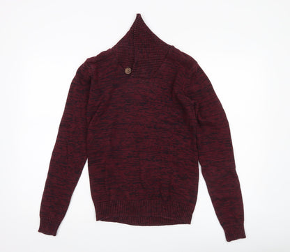 !Solid Men’s Red Knit Pullover Jumper Collared S Casual