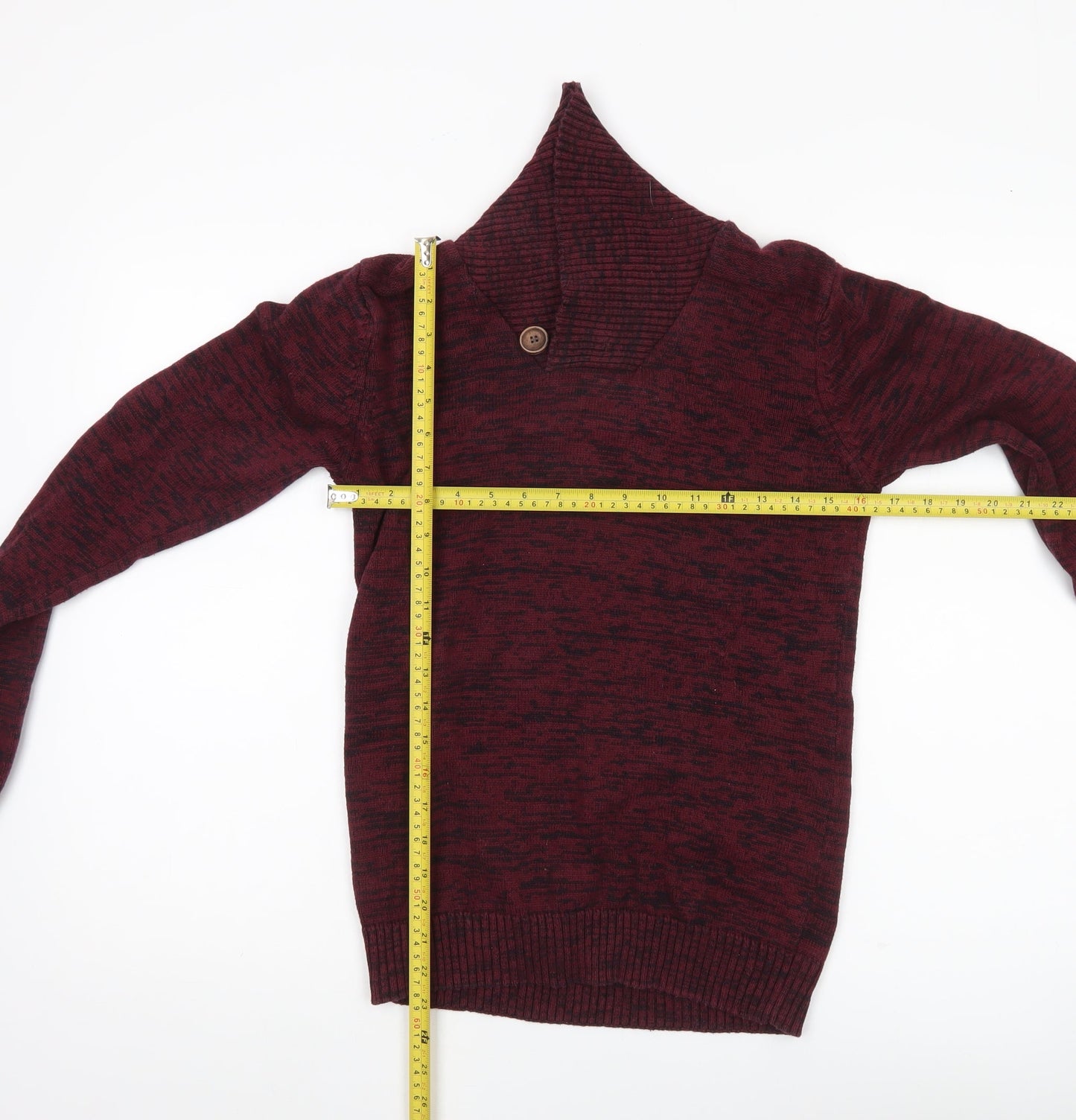 !Solid Men’s Red Knit Pullover Jumper Collared S Casual