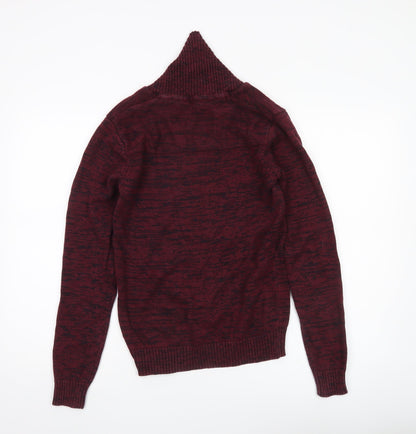 !Solid Men’s Red Knit Pullover Jumper Collared S Casual