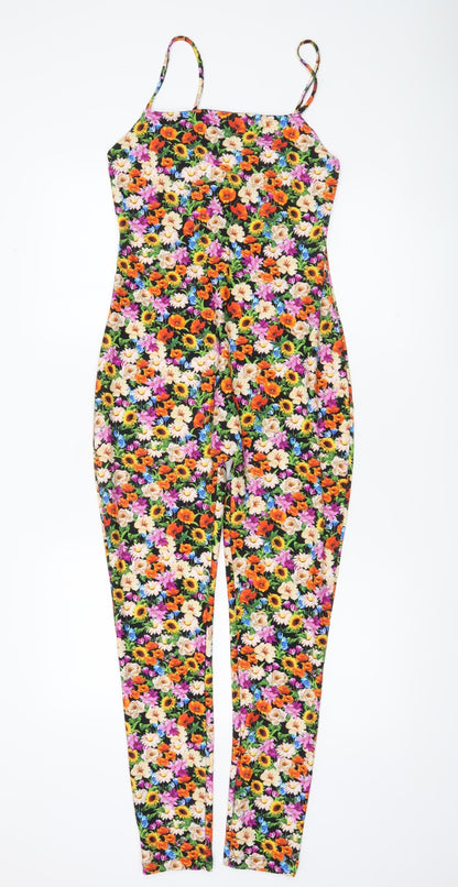 Zara Women Multicoloured Floral Catsuit Jumpsuit Size L Sleeveless