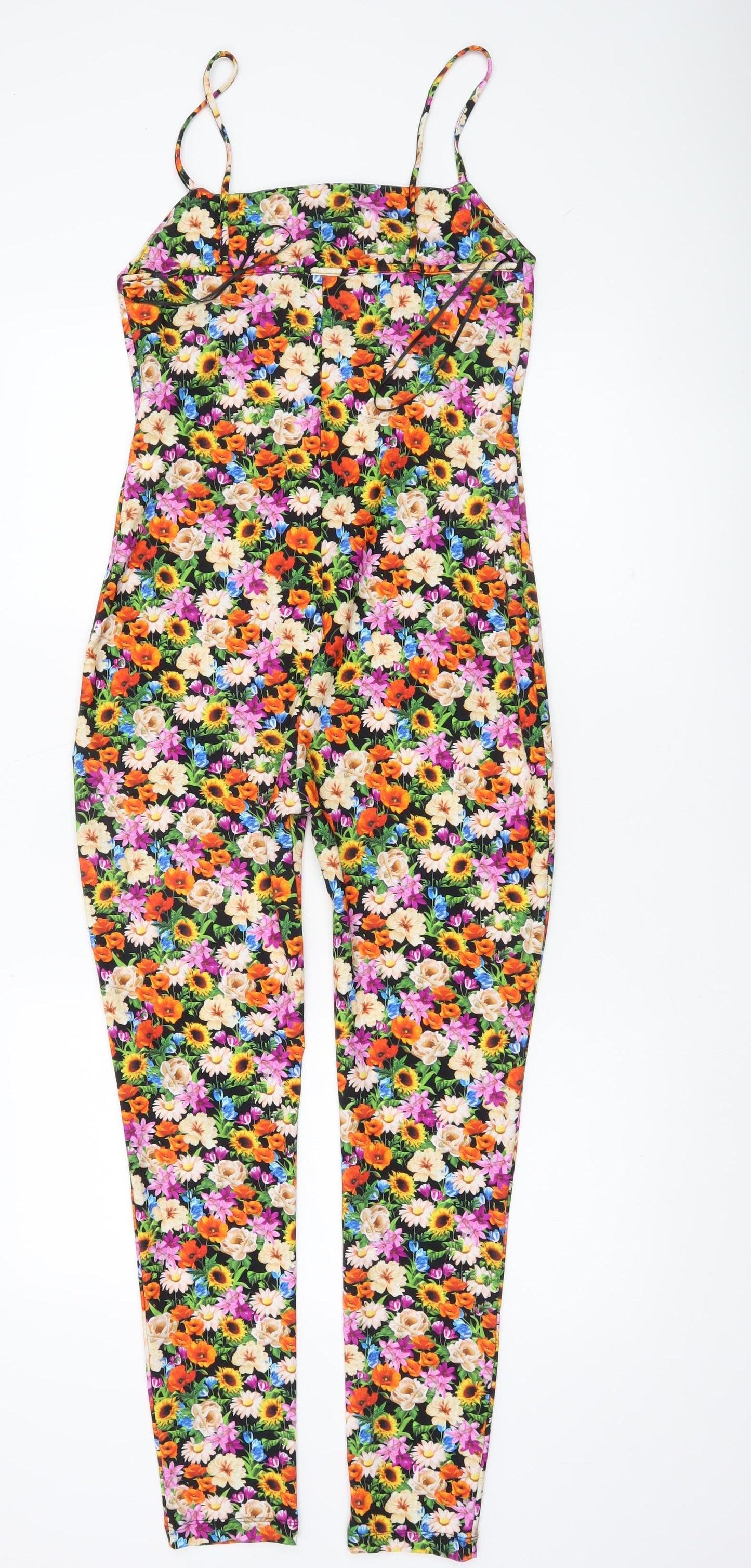 Zara Women Multicoloured Floral Catsuit Jumpsuit Size L Sleeveless