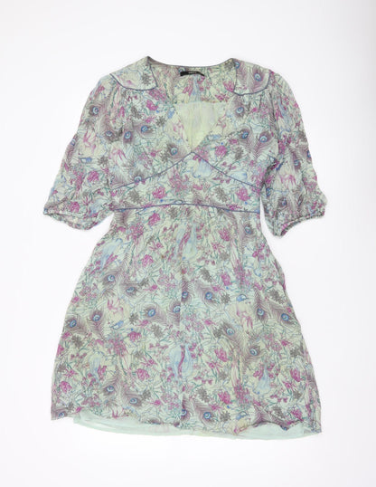 Oasis Women’s Multicoloured Floral Wrap Dress Size 12 Short Sleeve