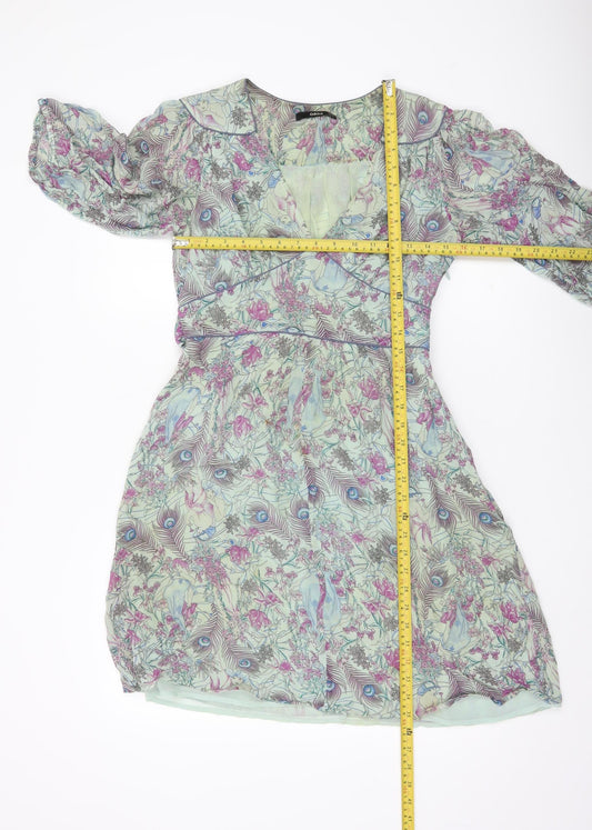 Oasis Women’s Multicoloured Floral Wrap Dress Size 12 Short Sleeve