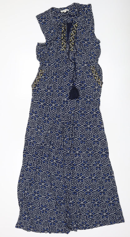 Monsoon Women’s Blue Geometric Sleeveless Wide-Leg Jumpsuit Size M
