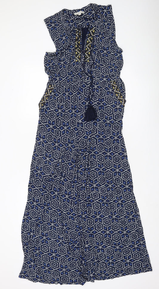 Monsoon Women’s Blue Geometric Sleeveless Wide-Leg Jumpsuit Size M