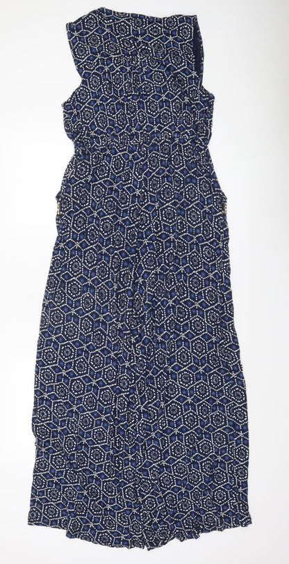 Monsoon Women’s Blue Geometric Sleeveless Wide-Leg Jumpsuit Size M