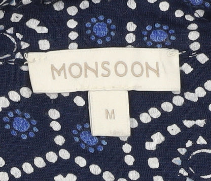 Monsoon Women’s Blue Geometric Sleeveless Wide-Leg Jumpsuit Size M