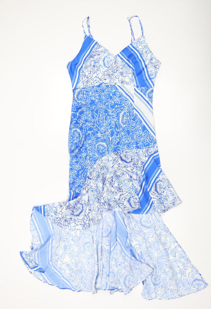 Never Fully Dressed Women’s Blue Floral Hi-Low Slip Dress UK 10