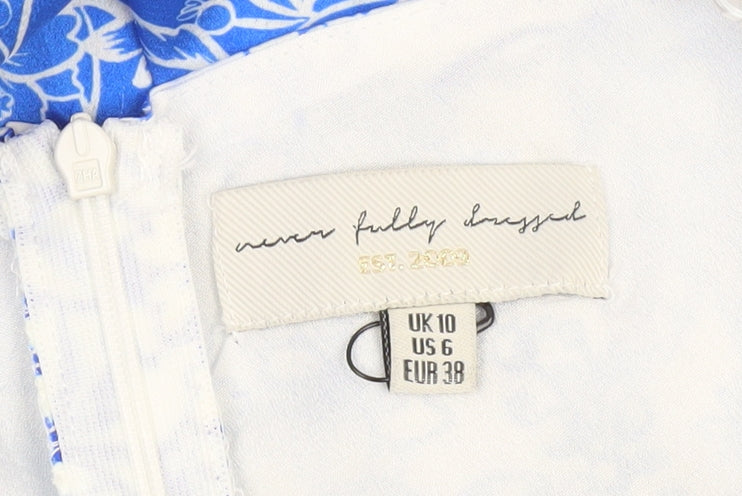 Never Fully Dressed Women’s Blue Floral Hi-Low Slip Dress UK 10