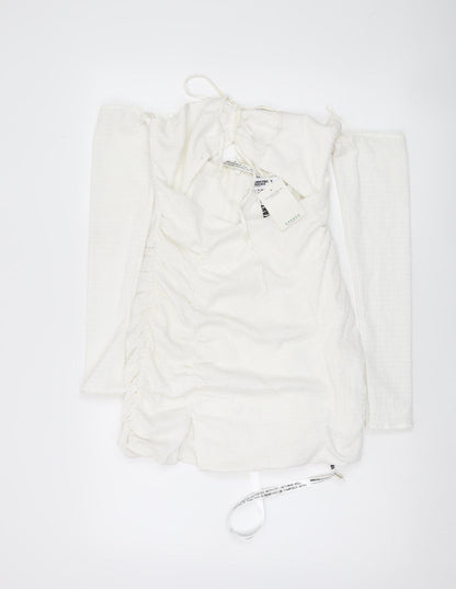 Mistress Rocks Women White Bodycon Short Dress M Long Sleeve Ruched