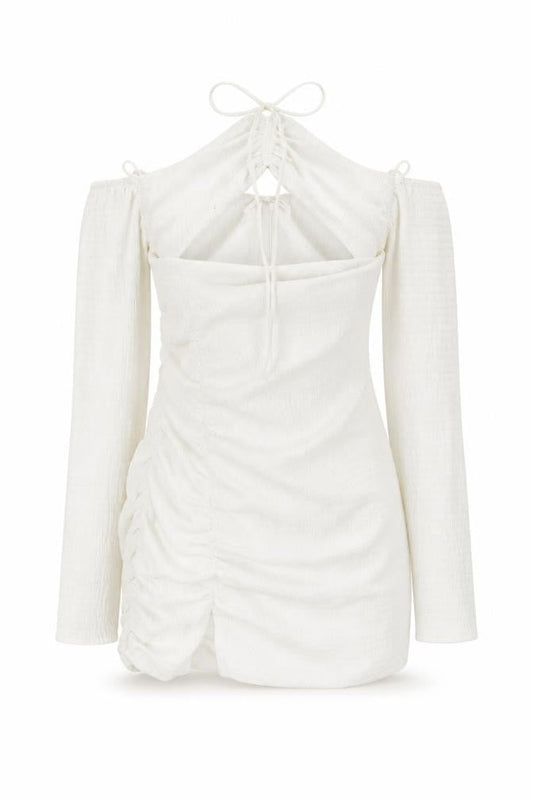 Mistress Rocks Women White Bodycon Short Dress M Long Sleeve Ruched