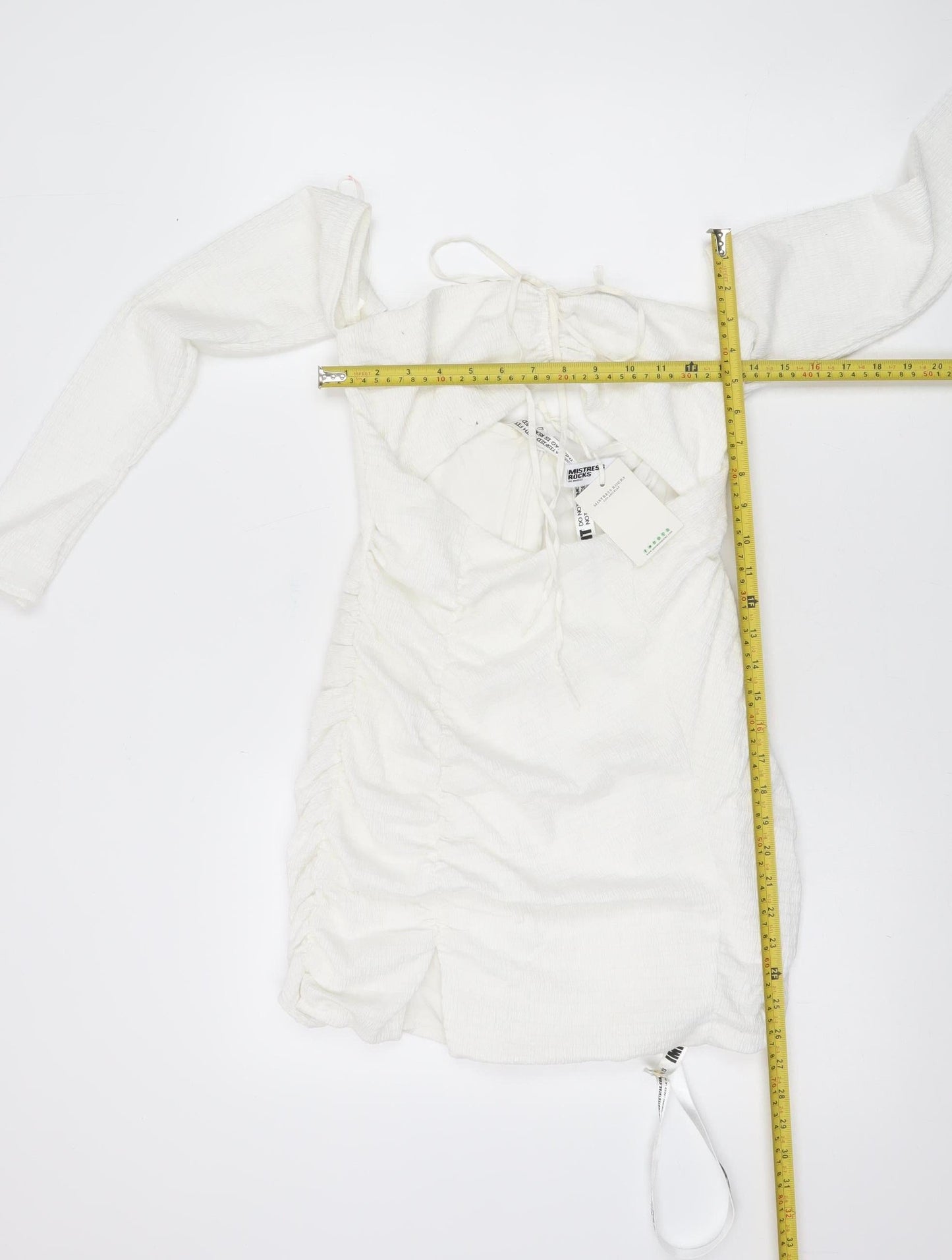 Mistress Rocks Women White Bodycon Short Dress M Long Sleeve Ruched