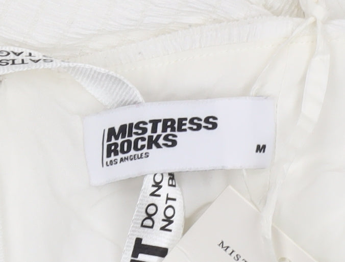 Mistress Rocks Women White Bodycon Short Dress M Long Sleeve Ruched