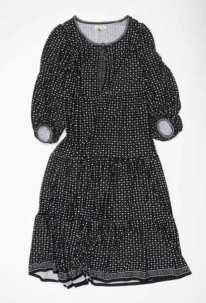 Max Studio Women Black Polka Dot Knee Length A-Line Dress S
