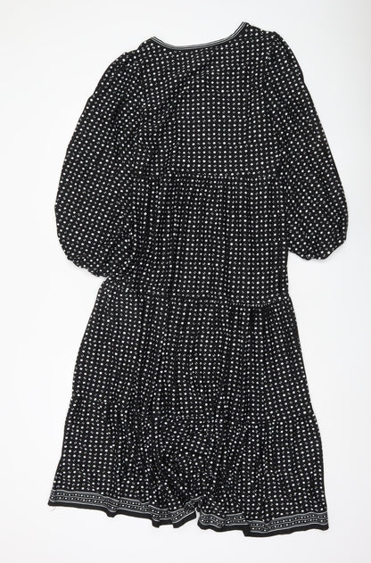Max Studio Women Black Polka Dot Knee Length A-Line Dress S