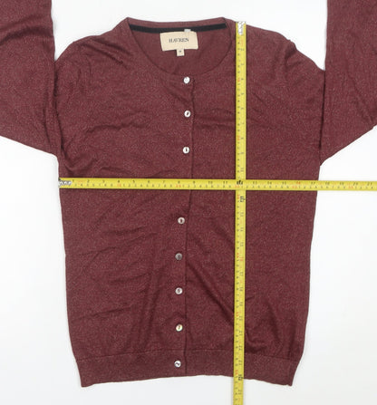 Havren Womens Red Cardigan Size 14 Crew Neck Knit Long Sleeve