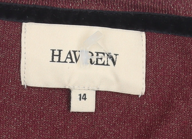 Havren Womens Red Cardigan Size 14 Crew Neck Knit Long Sleeve