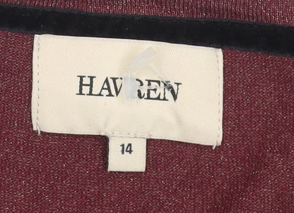 Havren Womens Red Cardigan Size 14 Crew Neck Knit Long Sleeve