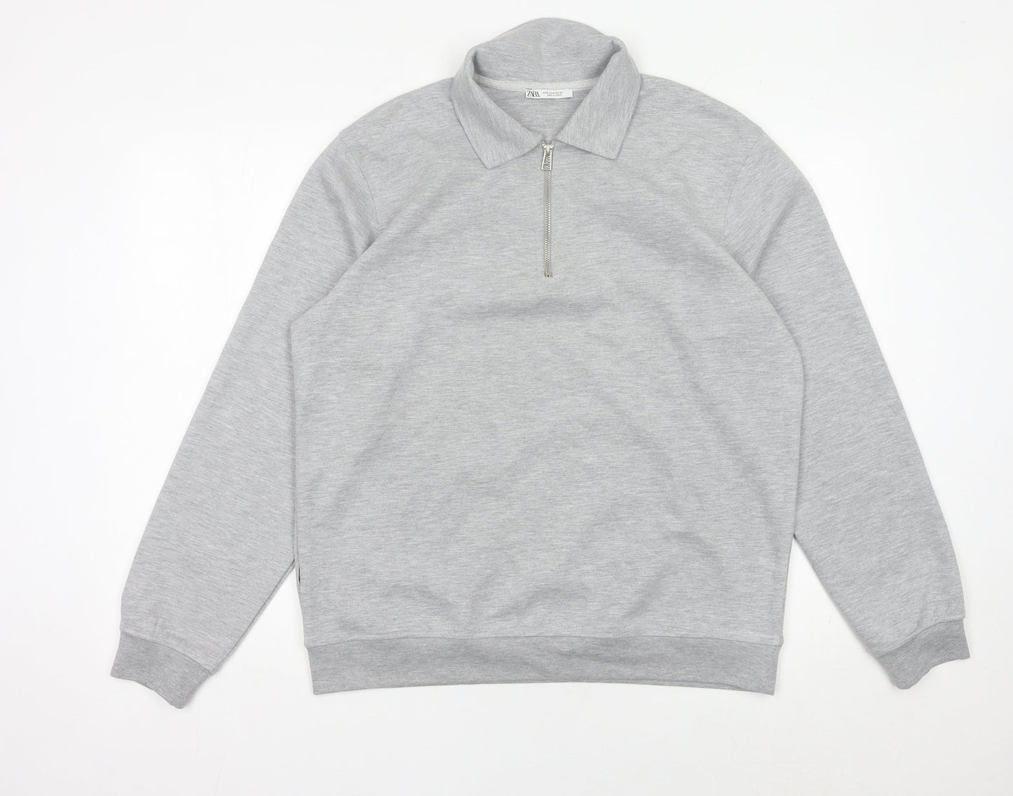 Zara Men’s Grey Collared 1/2 Zip Sweatshirt Size M Regular Fit