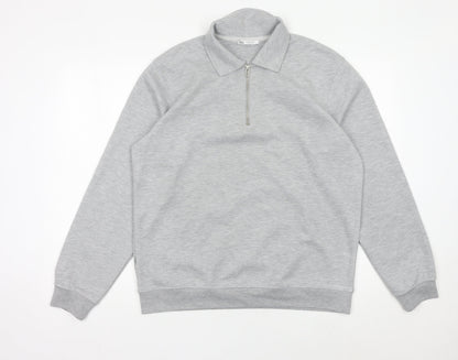 Zara Men’s Grey Collared 1/2 Zip Sweatshirt Size M Regular Fit