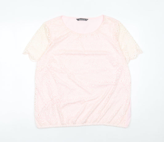 Bonmarché Women’s Pink Lace Blouse Size 18 Short Sleeve Scoop Neck