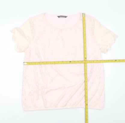 Bonmarché Women’s Pink Lace Blouse Size 18 Short Sleeve Scoop Neck